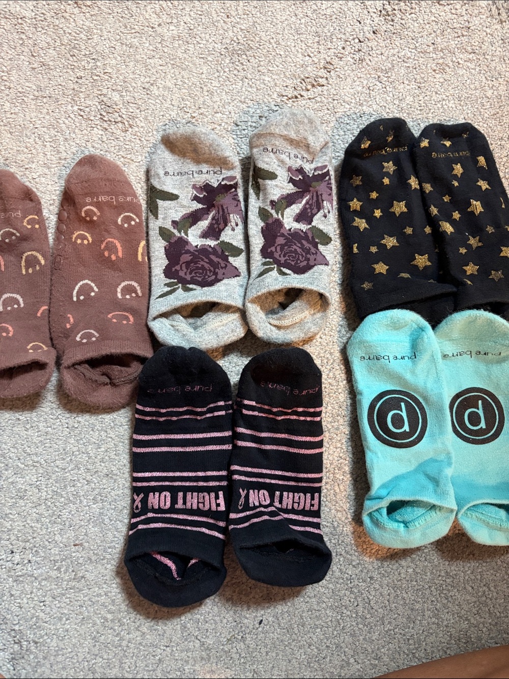 Pure Barre No-Show Sock Set - Black, Turquoise, Brown, Cream, Pink